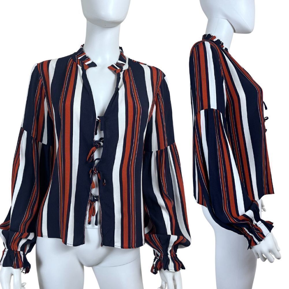 Tularosa Nala Women Size M Orange Blue Strip Ruffle Blouse Pullover Blouse Top